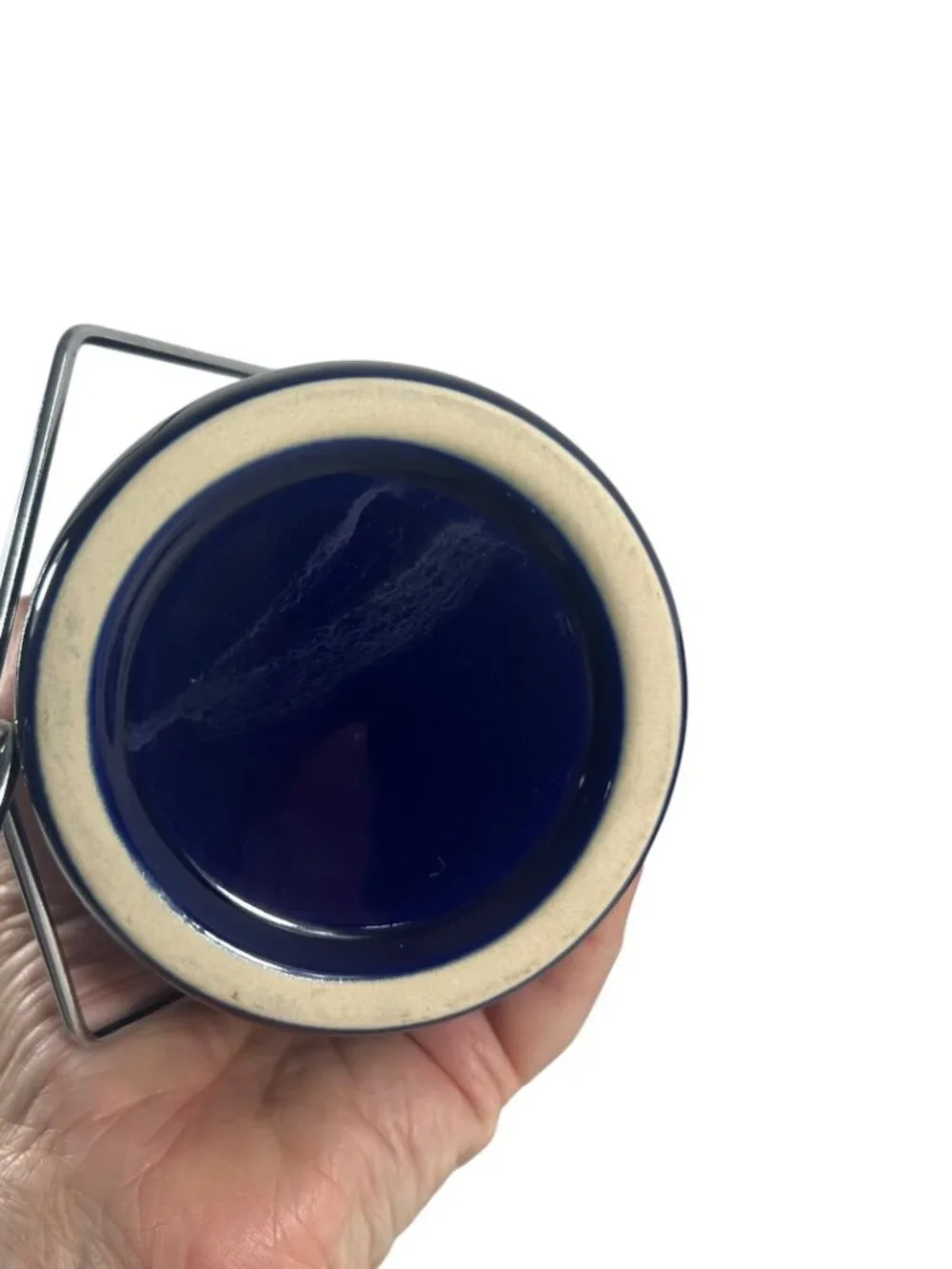 Cobalt Blue Stoneware Crock Canister 5 Inch Wire Bail Lid Ceramic Jar